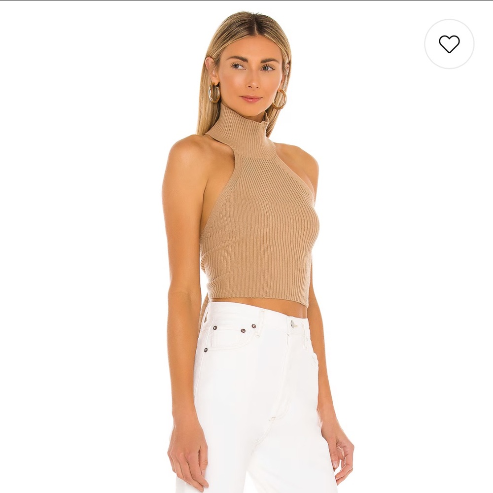 Tan Ribbed Halter Crop Top - Picture 2 of 4
